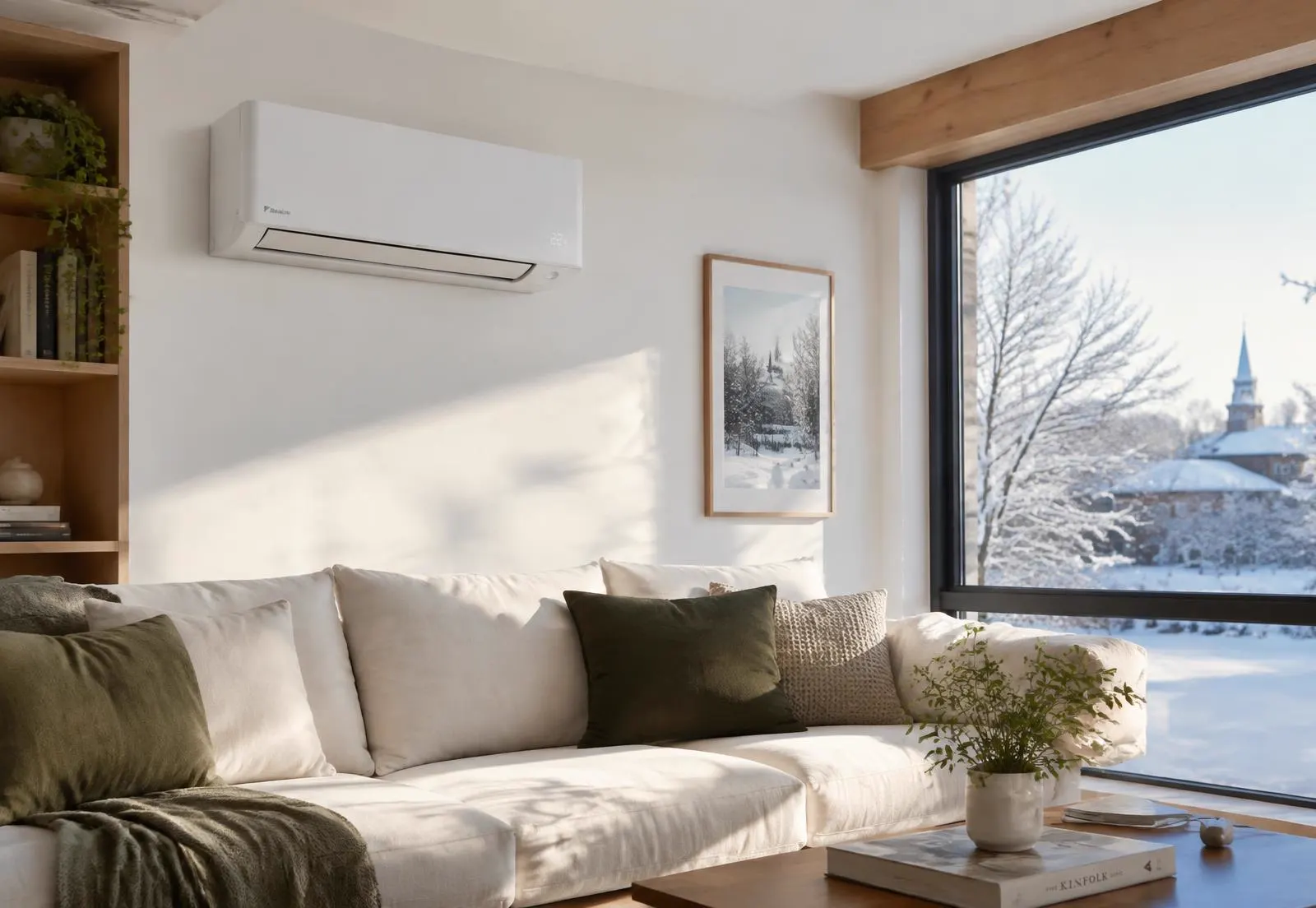 Exemple de thermopompe murale dans un salon